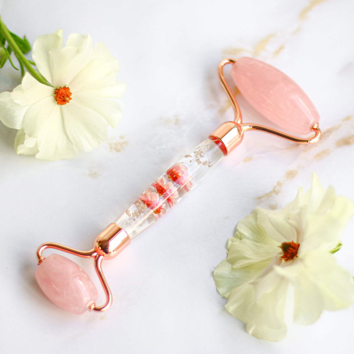 Crystal Face Roller ＜Rose quartz＞ ＜Flower＞