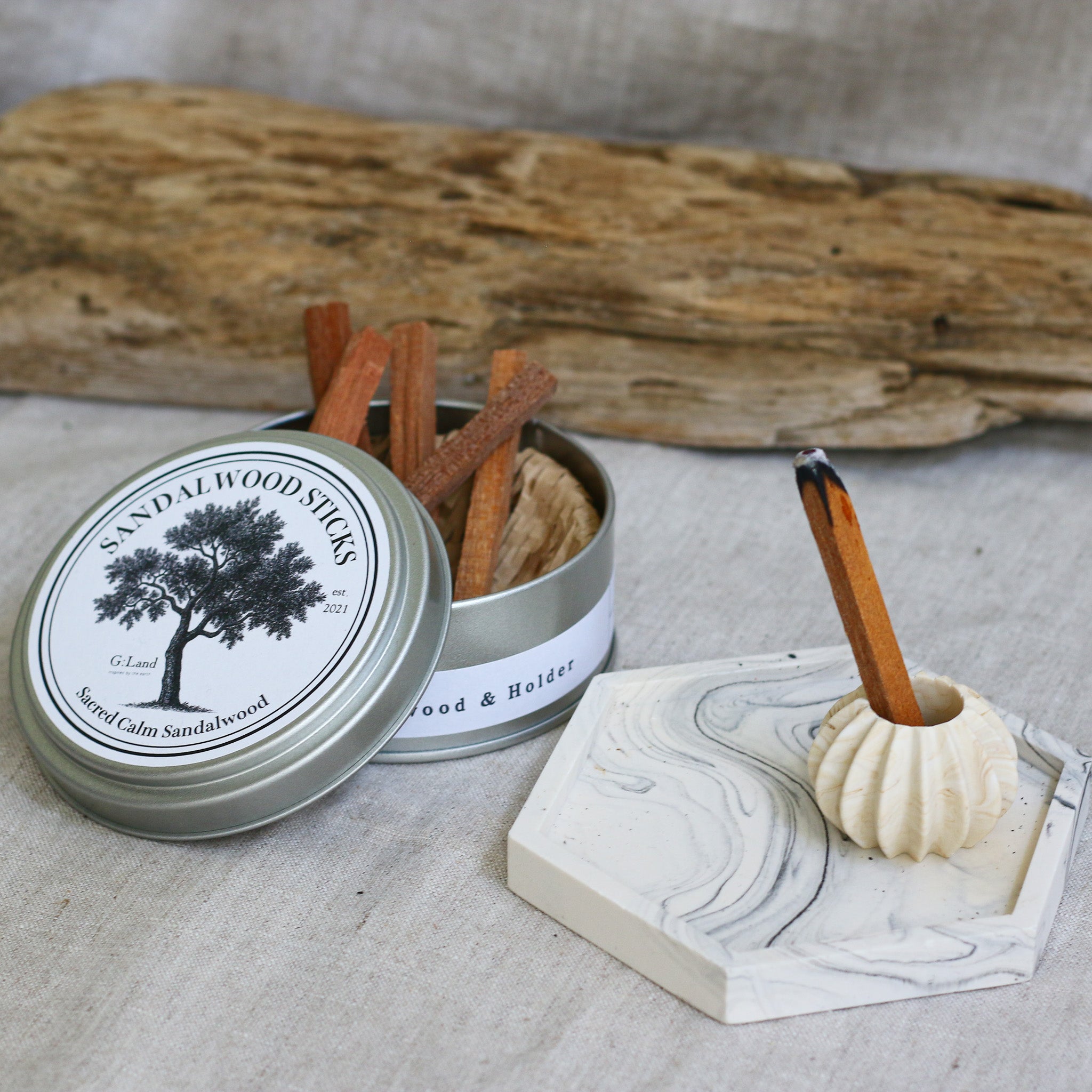 Sacred Calm Sandalwood Sticks set & Holder set